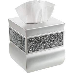 Creative Scents Crackled Glass Silver Tissue Box Cover Square - Decorative Tissue Box Holder - Tissue Holder Vessel for Bathroom with Durable Bottom Slider, Elegant Home or Bathroom Decor