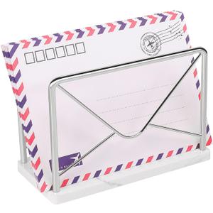 Modern Mail Holder for Home Office, Metal Letter Organizer Sorter for Desk, Cutout Mail Envelope Design, Bill Filling Paper Document Rack, Envelope Storage Rack with Marble Base (Chrome)