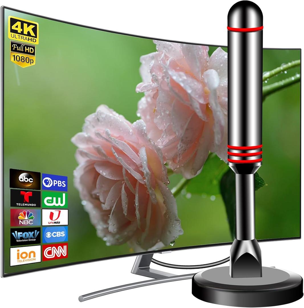 Digital TV Antenna for Smart TV Indoor, 2025 HDTV Antenna with Strong Magnetic Base,360&Long Range Reception Indoor Antenna for Local Channels, Easy Setup Antennas Without Cable