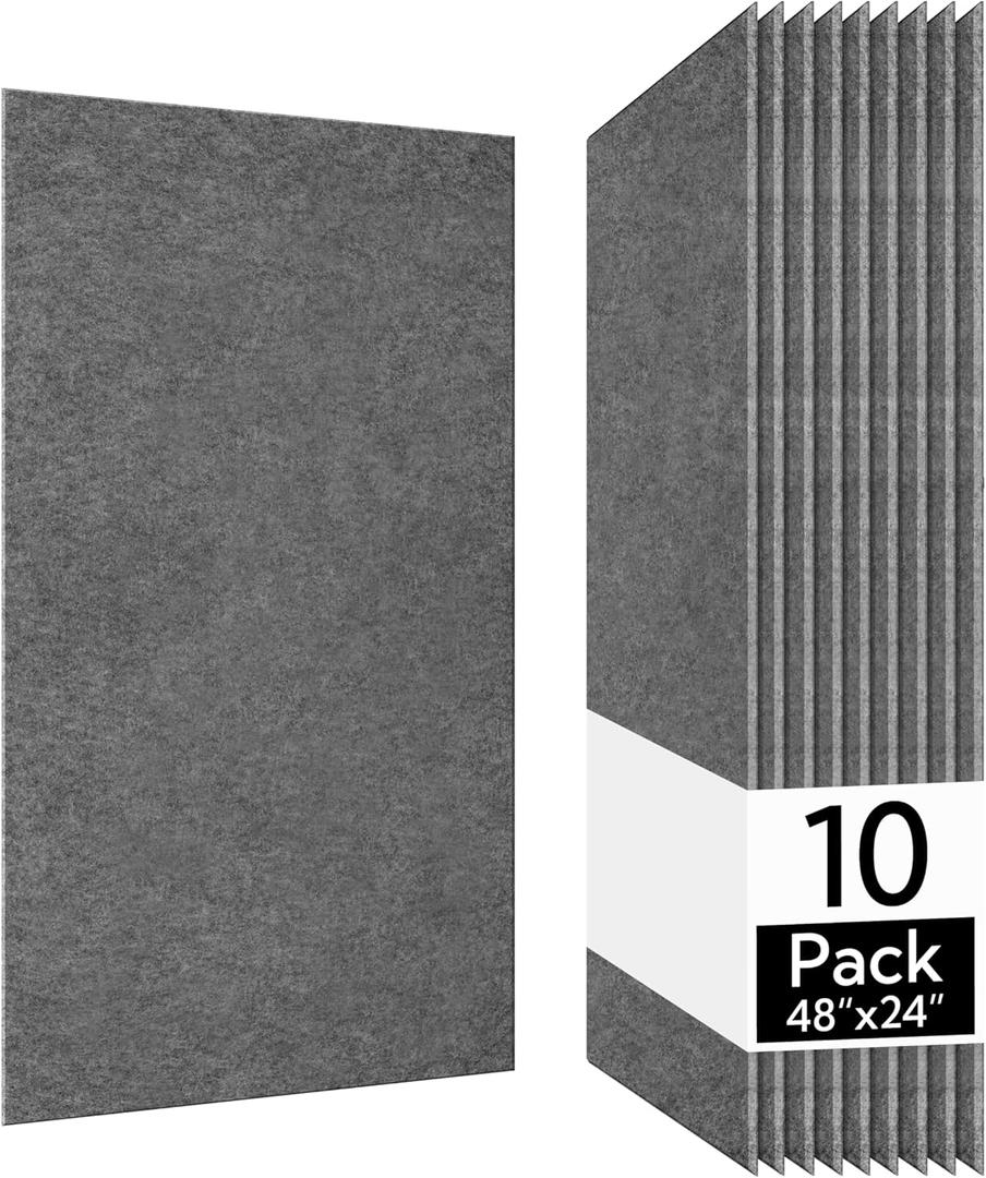 Olanglab Acoustic Wall Panels 10 Pack, 48 x 24 per Acoustic Panels Sound Absorbing, Decorative Sound Panels for Home Studio and Office, Plain Dark Gray