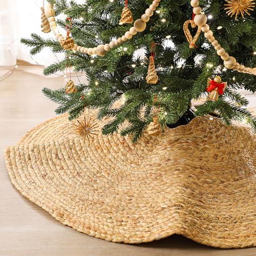 Seenelling 36 Inch Rattan Wicker Christmas Tree Skirt Hyacinthus Woven Natural Rustic Farmhouse Xmas Tree Skirt Decoration for Christmas Home Xmas Holiday Party Decor