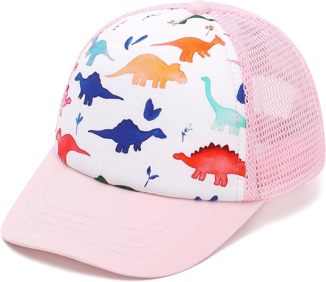 Mesh Toddler Baseball Cap, Adjustable Strap Sun Hat for Kids 0-8T | Breathable mesh back, sponge padded brim, adjustable closure, sizes 0-8T for summer outdoor activities (Pink)