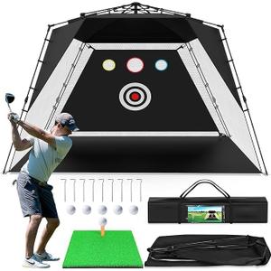 Golf Net, Easy POP UP Golf Practice Hitting Nets with Turf Mat, Easy to Install 10x7.5FT All in 1 Hitting Aid Backyard Driving Chipping Swing Training, Idea Gifts for Men