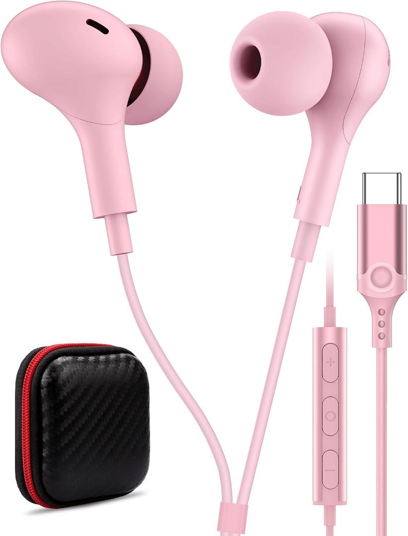 USB C Headphone for Samsung S26 S25 FE S24 A16 A17 Wired Earbuds Magnetic in-Ear Type C Earphone with Microphone Volume Control Bass Stereo Noise Canceling for iPhone 17 Pro Max 16 16e 15 Pixel 10a 9a