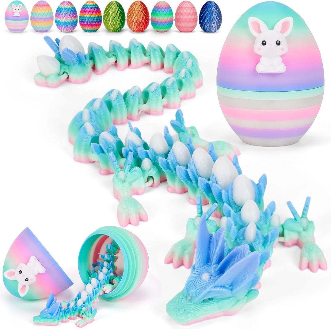TBOLINE 12" 3D Printed Dragon Egg, Cool 3D Printer Articulated Crystal Dragon Toys for Kids, Surprise Animals Figurines Fidget Dinosaur Eggs Toys for Boys Kids Teen 5-7 4-6 8-12