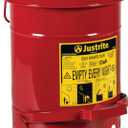 Justrite 6 Gallon Galvanized Steel Oily Waste Can, 16" x 12" Metal Oil Rag Safety Can With Foot Operated Self-Closing Lid for Oil Rag Disposal, Made in the USA, Red, 09100