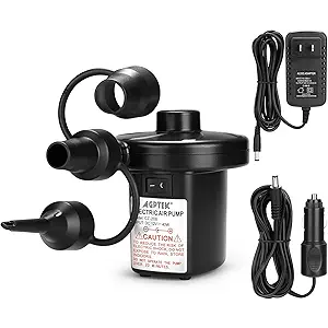 AGPTEK Electric Air Pump,Portable Air Pump with 3 Nozzles, 4.5kPa Quick-Fill,110V AC/12V DC Inflator/Deflator Pumps for Outdoor Camping, Inflatable Air Mattress Beds, Boats, Swimming Ring