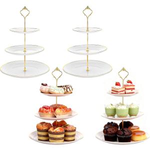 4 Pack 3-Tier Cupcake Stand, White Plastic Tiered Dessert Stand, Round Serving Tray for Wedding, Birthday, Christmas Party Decor