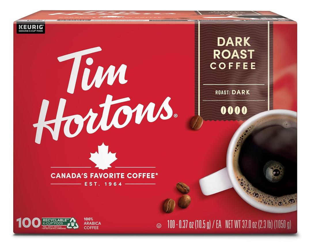 Tim Hortons Dark Roast Coffee, Single-Serve K-Cup Pods Compatible with Keurig Brewers, 100ct K-Cups (EXP 06/17/27)