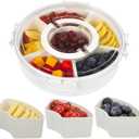 Divided Serving Tray with Lid, Removable 5 Compartment Fruit Storage Containers for Fridge, Divided Snack Veggie Fruit Tray with Lid, Platter Tray for Parties (Round)