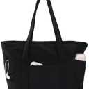 CTWWFS Tote Bag for Women, Travel Essentials Large Tote Bag with Zipper, Top Handle Handbag for Travel, Work (Black)