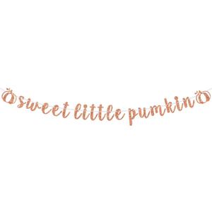 2 x Sweet Little Pumpkin Banner, Fall Theme Little Pumpkin Bunting Sign for Baby Shower Kids' Birthday Thanksgiving Party Decorations Supplies, Rose Gold Glitter
