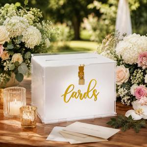 Frosted Acrylic Wedding Card Box with Lock and Slot, Money Envelope Gift Cards Boxes for Wedding Reception, Party, Graduation, Birthday, Baby Shower Decorations