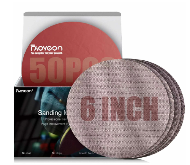 Faoyoon 6 Inch Sanding Mesh | 50 Pack 320 Grit | Micro Mesh Hook and Loop Sanding Discs | Dust Free Net Sandpaper | Wet and Dry Sanding Screen | AntiClog and Last Longer