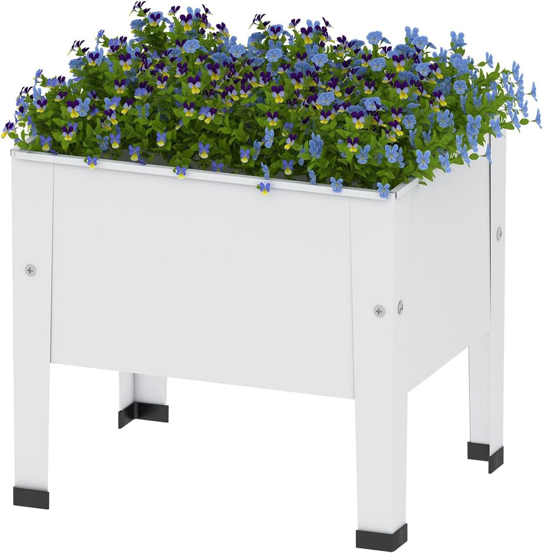 aboxoo 14 inch Planter Raised Garden Bed with Legs Outdoor Metal Small White Planter Box Elevated Garden Bed for Vegetables Flower Herb Patio