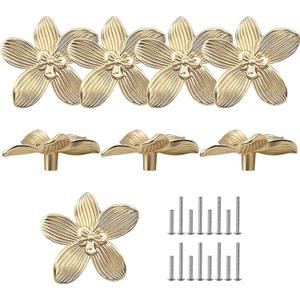 Flower Drawer Knobs Flower Cabinet Knobs Zinc Alloy Dresser Knobs 2.4 inch (61mm) Gold Cabinet Door Knobs (8, Gold)