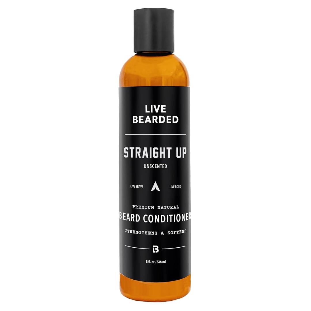 Live Bearded Beard Conditioner, 8 fl oz - Strengthens and Softens Facial Hair - Made in the USA - All-Natural Ingredients with Biotin, Caffeine | Straight Up Unscented - Fragrance-Free