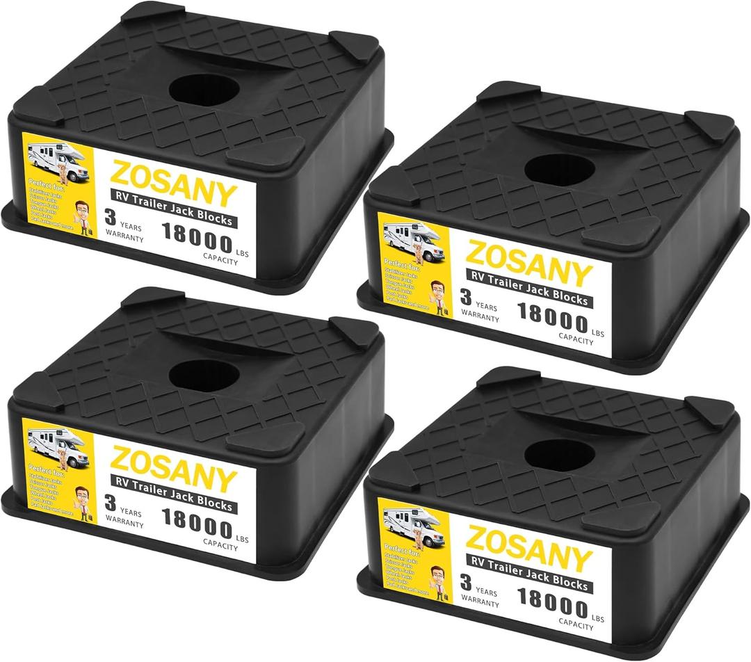 ZOSANY Trailer Jack Block, 18,000 lbs Capacity per RV Leveling Block, 4 Packs RV Camper Stabilizer Blocks, RV Jack Blocks, RV Travel Accessories Use for Any Tongue Jack, Post, Foot, 5th Wheels