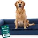 Furhaven Orthopedic Dog Bed for Large Dogs w/ Removable Bolsters & Washable Cover, For Dogs Up to 95 lbs - Plush & Velvet L Shaped Chaise - Deep Sapphire, Jumbo/XL