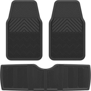 ClimaTex Heavy Duty Car, Truck, Van, and SUV Automotive Floor Mat for Floor Protection, Weatherproof Deep Channel No-Slip Front and Back Seat Liner Mats, 3 Piece Set, Black
