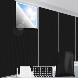 100% Blackout Curtains, Portable Black Out Window Cover Film, Cuttable Blackout Shades Fabric Sheet, No Drill Window Blinds, Sun Heat Light Blocker for Travel Media Dorm Bedroom, 57''W - Pack of 2