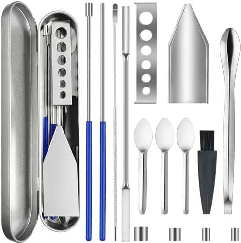 Artcome 15 PCS Versatile Capsule Filling Tool Kit for Pill Filler - Lab Scoops, Powder Pan, Herb Tamper and Capsule Holder - Ideal Tools for Medication and Supplements