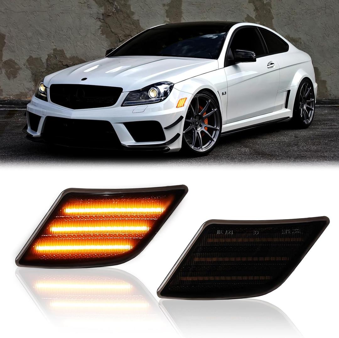 LED Side Marker Lights for 2008-2011 Mer'cedes-Benz Pre-LCI W204 C250 C300 C350 & 2008-2013 C63 AMG & 2005-2007 SL66 AMG, Smoked Len 2PCS (Amber)