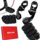 Benlari Highway Pegs,1.25" Highway Footpegs 304 Stainless Steel Fit for Harley Davidson Touring Street Glide Road Dyna Sportster fits 1-1/4"(32mm) Engine Guard Black(Short Angled)