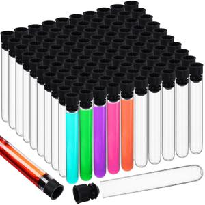 100 Pcs Plastic Test Tubes Clear 16 x 100mm Test Tube with Caps for Lab Plastic Vials Joint Container for Plants Beads Party Nurse Halloween Party Favors Decorations(Black)
