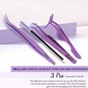 Eyelash Applicator Tool 3 PCS Lash Applicator Tool Kit Lash Tweezers for Eyelash Extensions Application Tool and Removal Purple,3 PCS
