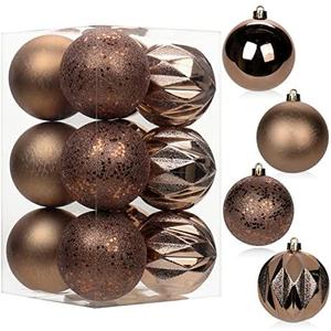 12PCS 3.15" Christmas Ball Ornaments Shatterproof Brown Christmas Tree Decorations Xmas Tree Balls Halloween Ornaments Décor