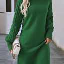 HUUSA Winter Dresses for Women 2025 Fall Puff Long Sleeve Sweaters Loose Mock Neck Outfits Sexy Mini Dress Going Out (Green, M)