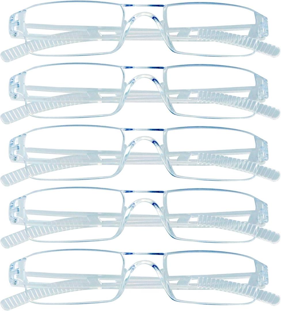 VisionGlobal 5 Pairs Reading Glasses, Blue Light Blocking Glasses, Computer Reading Glasses for Women and Men, Fashion Square Eyewear Frame (Clear,+2.50 Magnification)