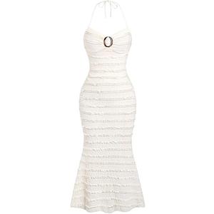 Women's Halter Fishtail Maxi Dresses Textured Party Backless Bodycon Wedding Guest Dress 2025, Medium