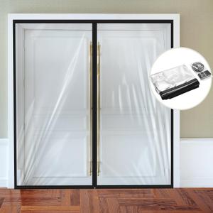 Amylove Zipper 72 x 80 Inch Dust Barrier Door Kit Construction Door Barrier 6 x 6.7 ft Reusable Plastic Curtain Cover Containment Standard Doorway Temporary Wall Screen Sheeting for Bathroom Hallway (Black)