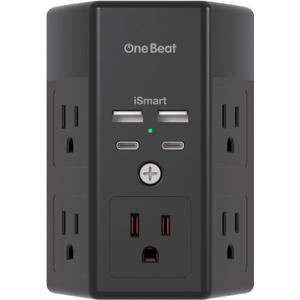 Multi Plug Outlet, Surge Protector, 5 Outlet Extender with 4 USB Charging Ports (2 USB C), USB Wall Charger, 3-Sided 1800J Power Strip Outlets Splitter Wall Plug Adapter Spaced for Home Office, Black