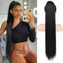 FLUFYMOOZ ponytail extension, 30 Inch Long Straight Drawstring Ponytail Hairpieces Fake Pony Tails Natural Soft Clip in Hair Extension ponytail for Women (Jet Black)