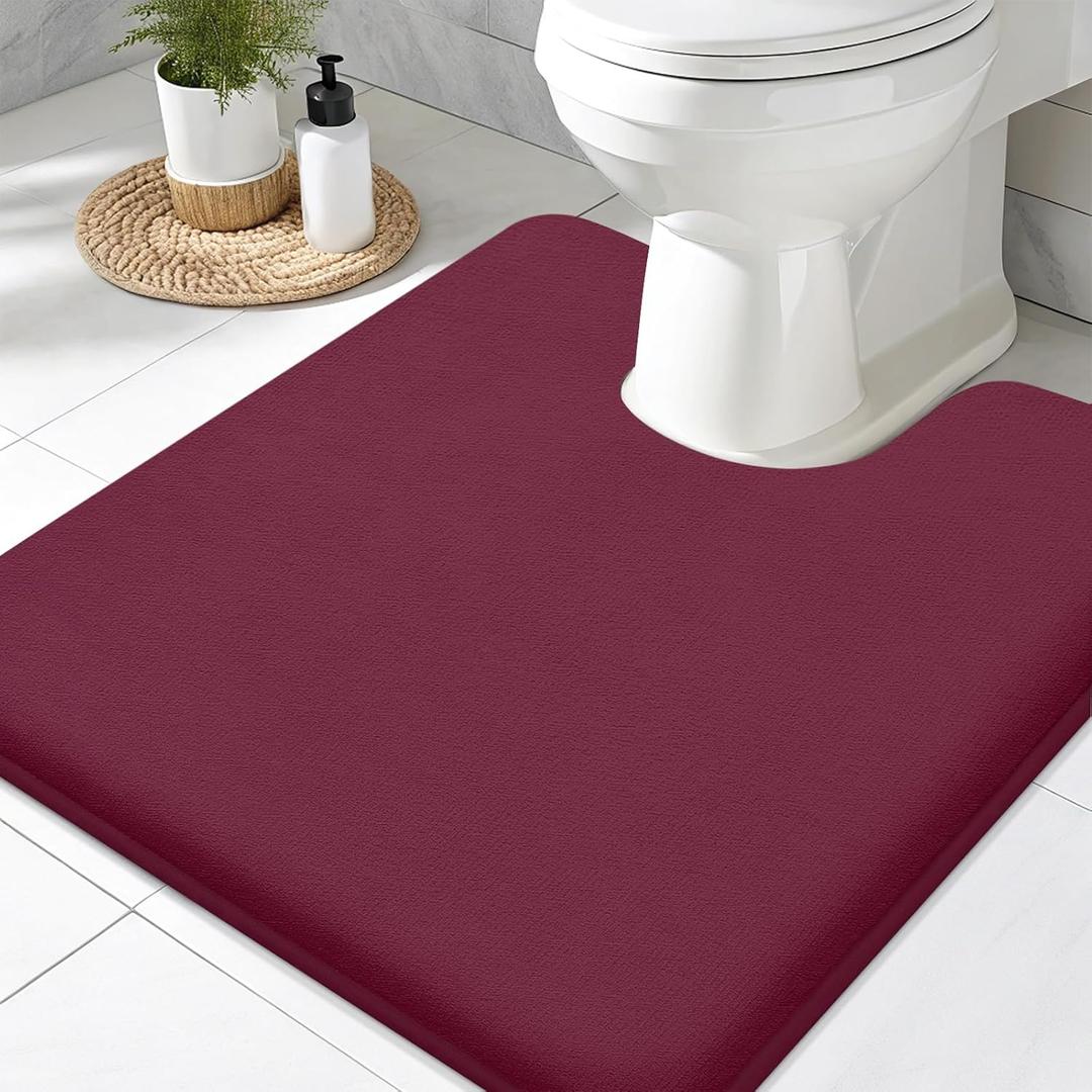 Smiry Memory Foam Toilet Rugs U-Shaped 20x20, Extra Soft Absorbent Non-Slip Contour Bathroom Rugs, Machine Washable Bath Mats for Toilet, Burgundy