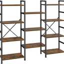 SUPERJARE Triple 4 Tier Bookshelf, Bookcase with 11 Open Display Shelves, Wide Book Shelf Book Case for Home & Office, Rustic Brown