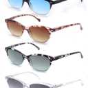 Reading Sunglasses +0.75 Womens Square Readers Sunglasses Stylish Lightweight Ladies Sun Readers 4 Pack Comfortable Fit (Black,Clear,Tortoiseshell Frames)