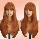Ginger Wig with Bangs for Women Long Straight Layered Hairstyle Put on Go Realistic Synthetic Heat Resistant Natural Wig for Girls Party Cosplay and Daily Use 26 inch