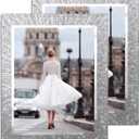 8.5x11 Glass Picture Frame Set of 2, Glitter Photo Frame for Tabletop or Wall Display, Spaekle 8.5 by 11 Silver Wedding Frame