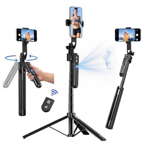 Auto Face Tracking Tripod 360° Rotation with Stand, 70.9" Motion Sensor Phone Tripod Stand, No App, Gesture Control, Smart Face Body Auto Tracking Selfie Stick Tripods for Video Record/Live Streaming