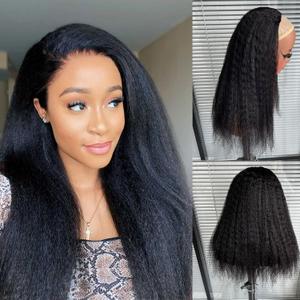 Kinky Straight Half Wig Human Hair Glueless 100% Real Human Hair Yaki Straight Half Wig 3 in 1 Seamless Flip Over Wigs With Drawstring Beginners Friendly 16 Inch 210 Density