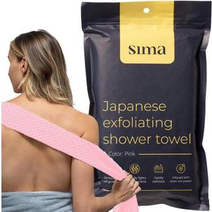 Exfoliating Washcloth Face & Body Scrub Towel - Japanese Exfoliating Towel with Hexagon Fibers, Body Scrubber with 2 Sides for Scrubbing & Washing, Extra Long Body Towels (Pink)