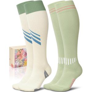 CTHH Cotton Compression Socks for Women 15-20mmHg Cute Knee High Socks Support for Running, Travel, Nurse, Pregnancy Medium