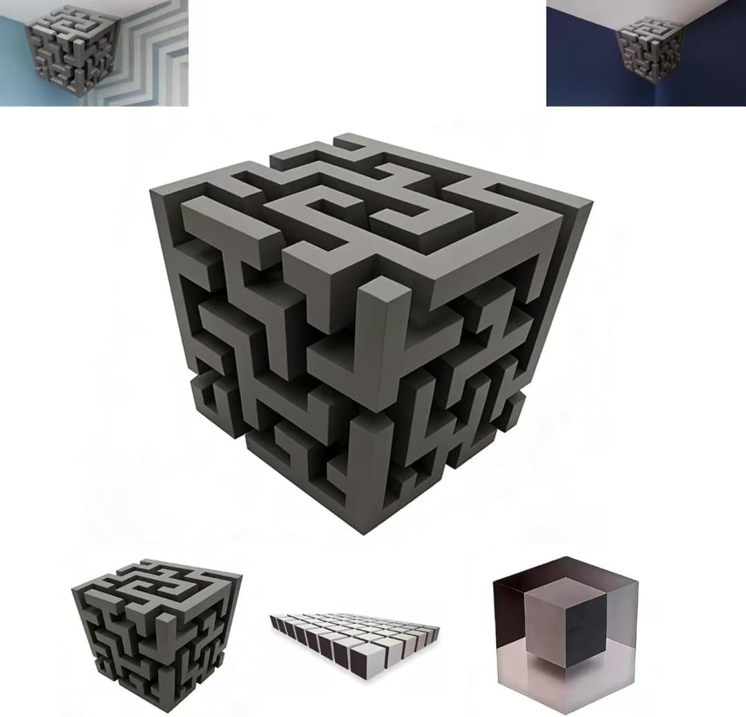 2Pcs Optical Illusion Wall Art,Impossible Corners,3D Wall Art,Removable Peel and Stick Stereoscopic Cube Sticker,Wall Decoration,18.7 * 18.7in,Suitable for Living Room, Bedroom, and Office(A+B Style)