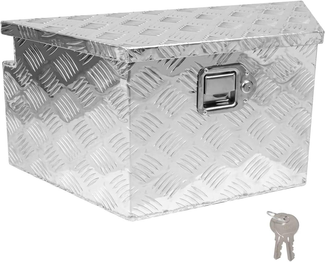 27" x 13" x 13" Trailer Tongue Tool Box with Latch and Keys Heavy Duty Aluminum Trailer Toolbox Organizer Truck Underbody Box Compatible with Pick Up Truck Bed RV Trailer ATV Silver