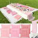 Extra Large Outdoor Picnic Blanket with Table Runner and Floor Pillow Cushion for Picnic Wedding Birthday Baby Shower Backyard (91 x 71'',Pink,6-Person)