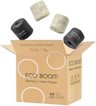 ECO BOOM Unbleached Bamboo Toilet Paper, 48 Mega Rolls, 100% Tree-Free 3-Ply, Plastic-Free Packaging, 360 Sheets | PFAS Free, BPA Free, Septic Safe & FSC Certified